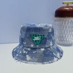 Louis Vuitton distressed denim bucket hat vintage blue front view