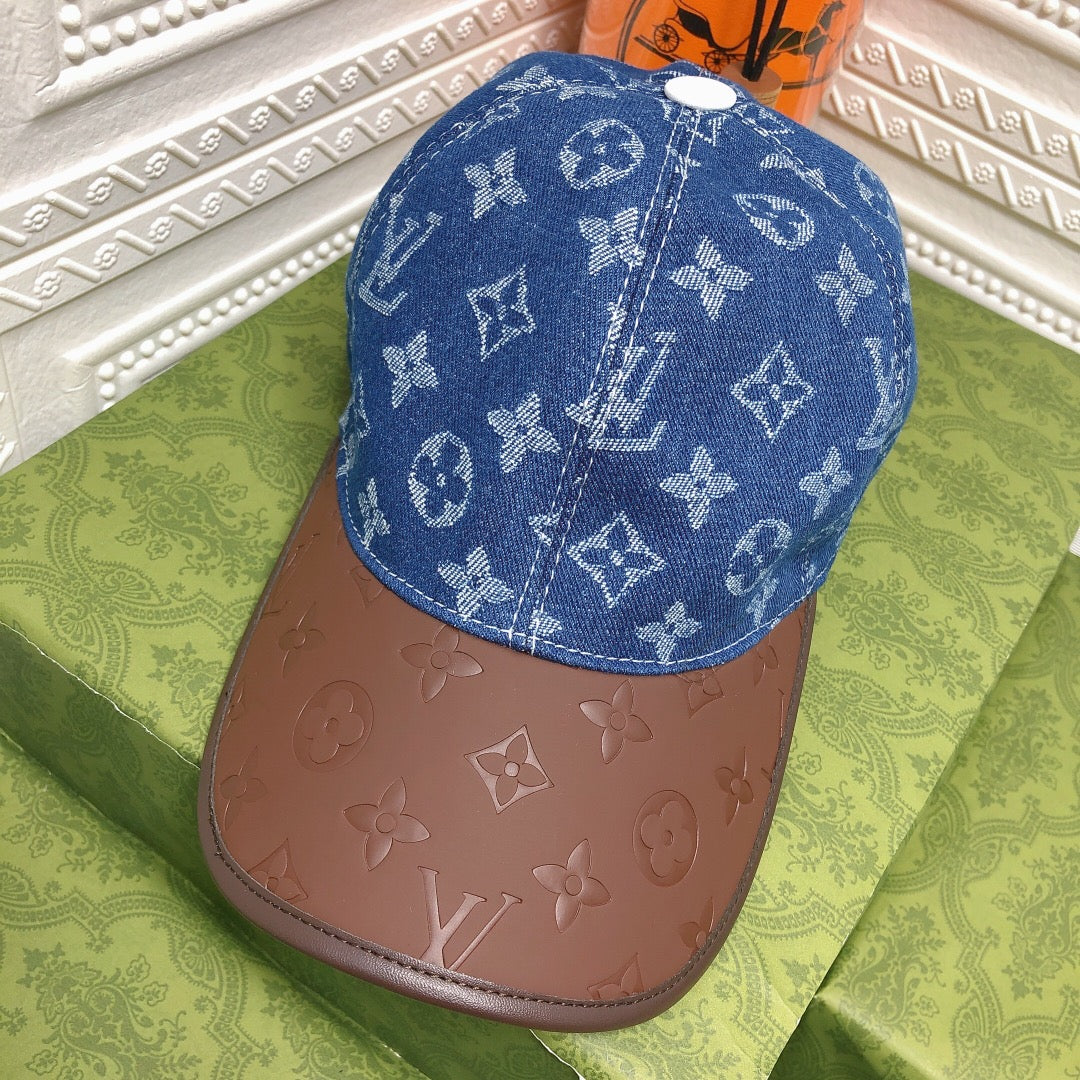 Louis Vuitton embossed denim baseball cap front view