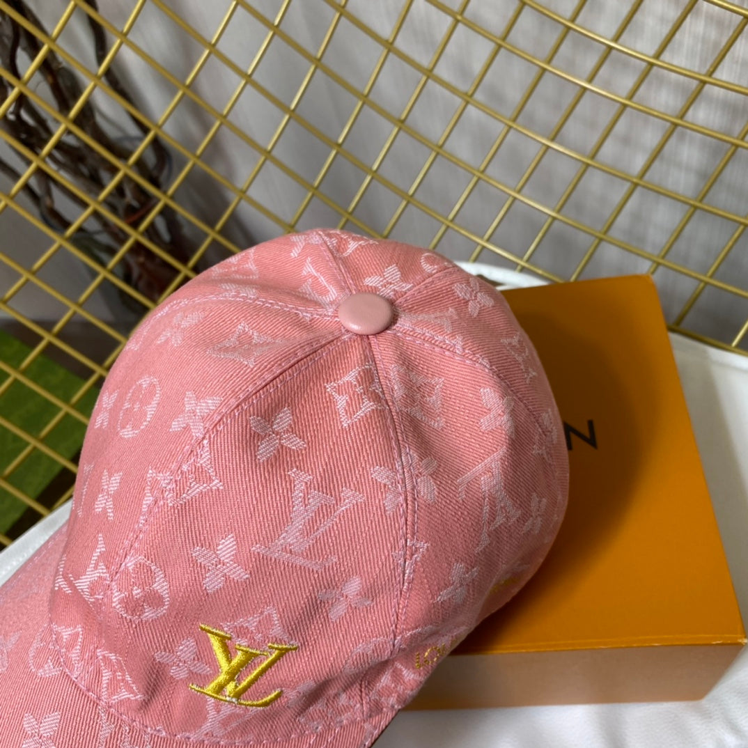 Louis Vuitton embroidered denim baseball cap pink