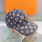 Louis Vuitton full logo leather trim baseball cap black
