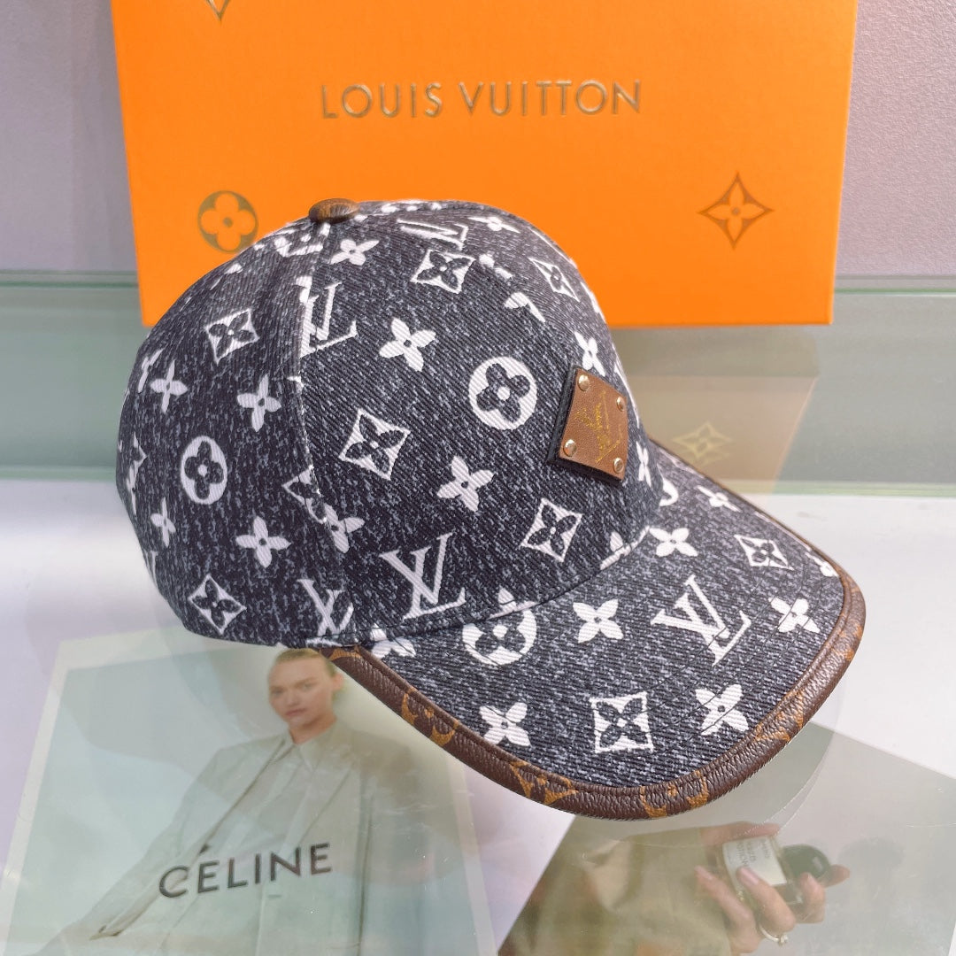 Louis Vuitton full logo leather trim baseball cap black