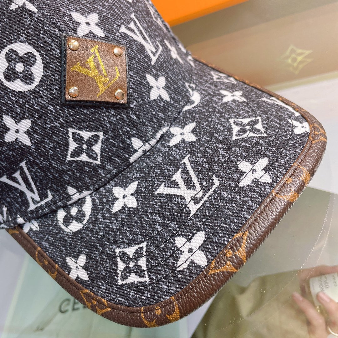 Louis Vuitton full logo leather trim baseball cap black