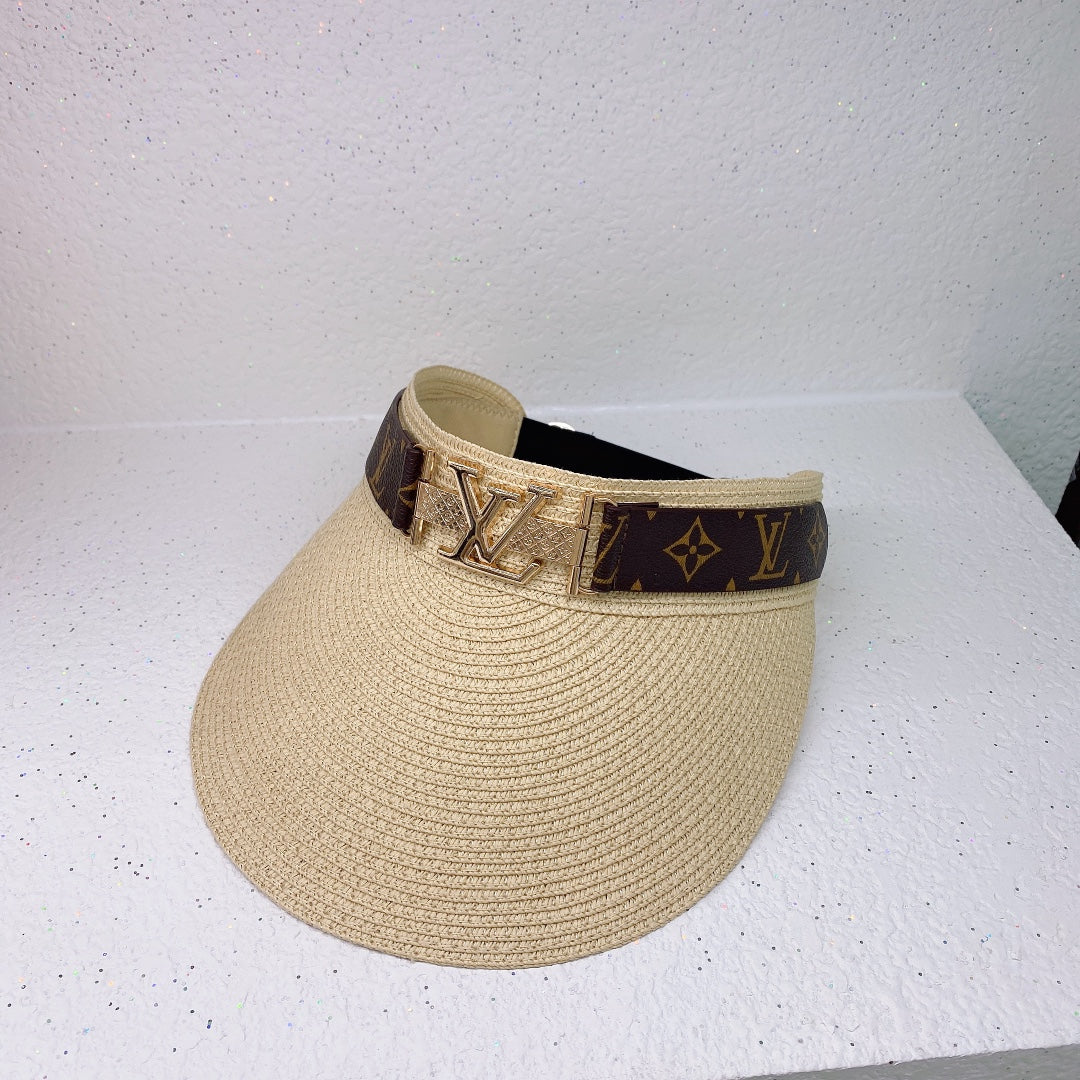 Louis Vuitton luxury straw visor sand beige front view