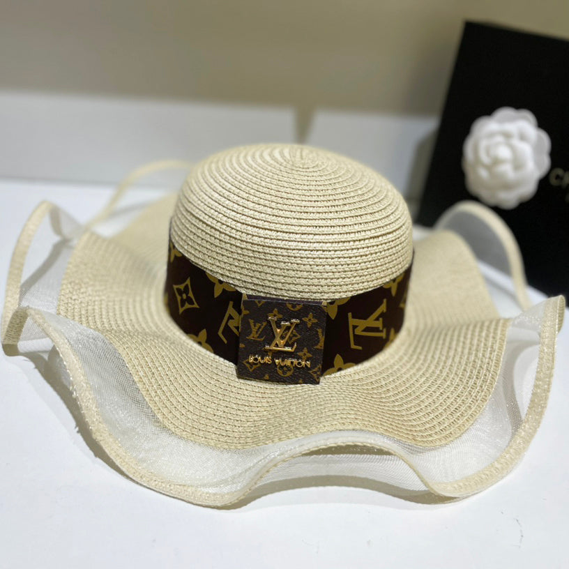 Louis Vuitton luxury woven beach hat beige