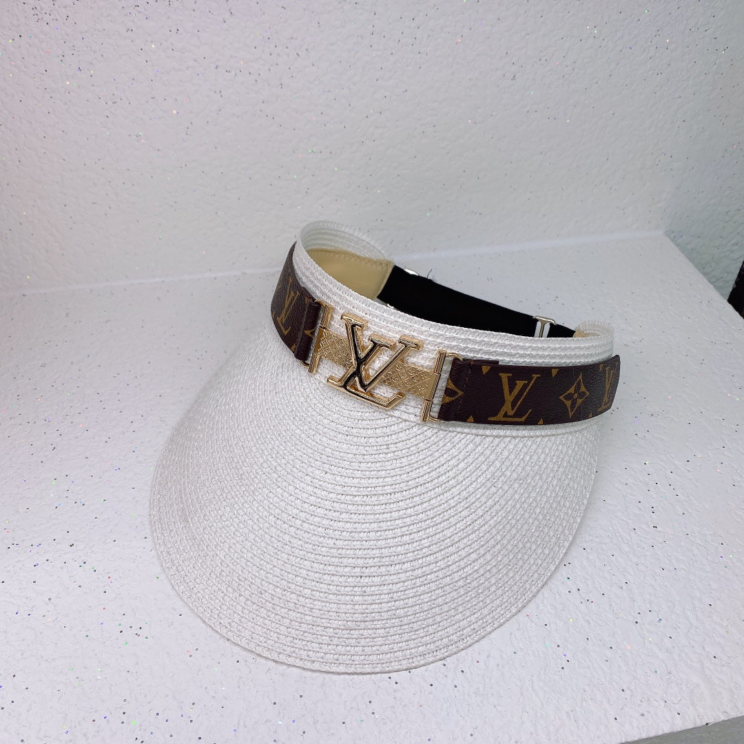 Louis Vuitton metal logo sun visor ivory white front view