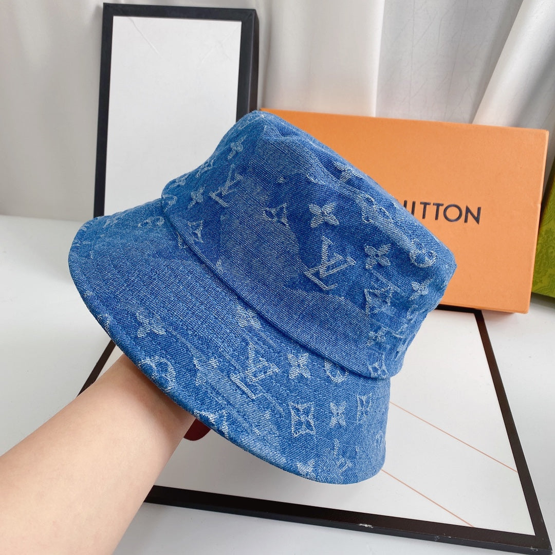 Louis Vuitton monogram denim bucket hat close up
