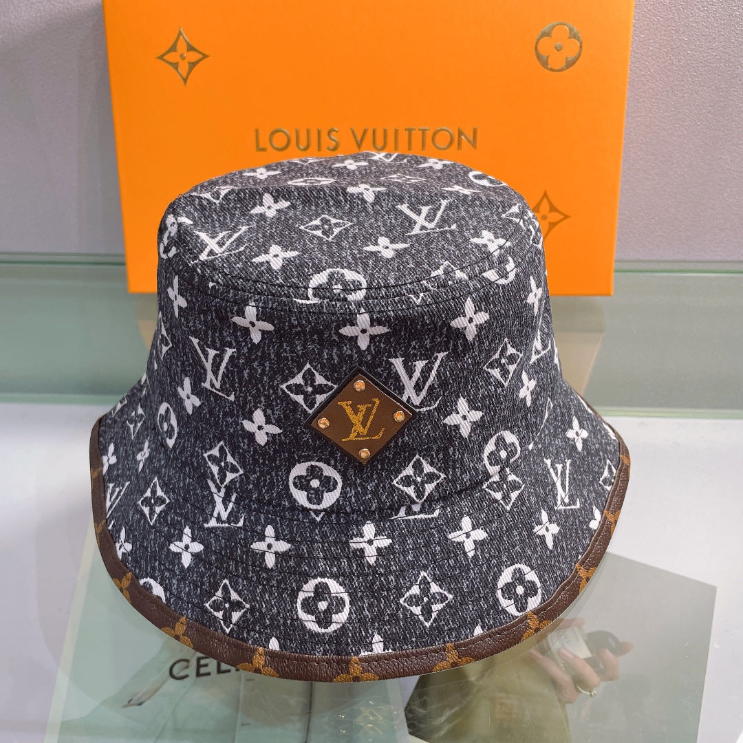 Louis Vuitton monogram leather brim bucket hat black