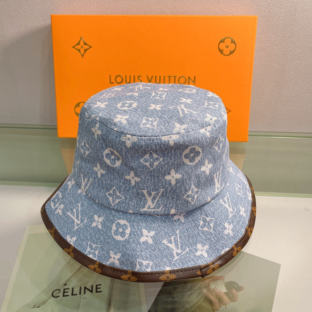 Louis Vuitton monogram leather brim bucket hat blue