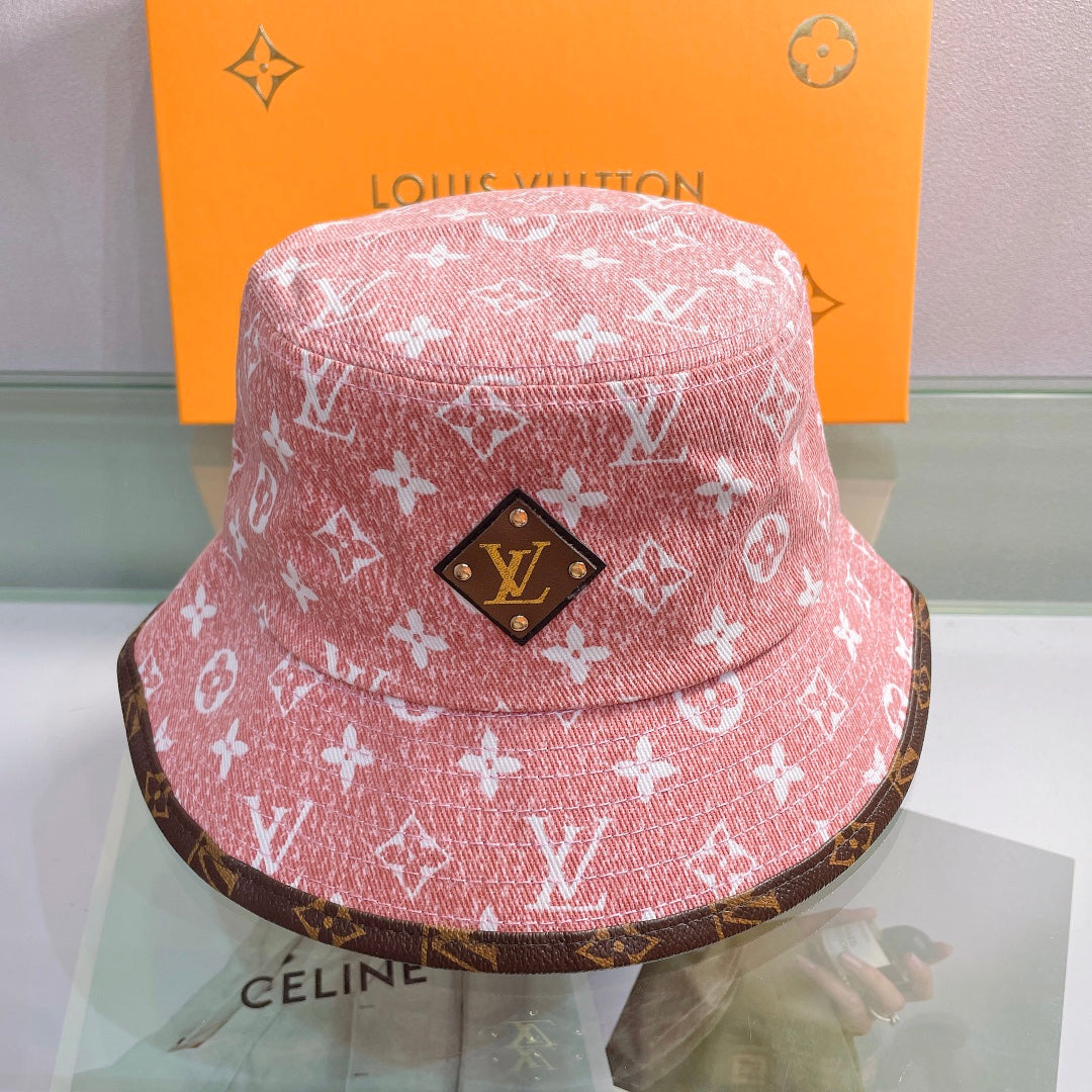 Louis Vuitton monogram leather brim bucket hat pink
