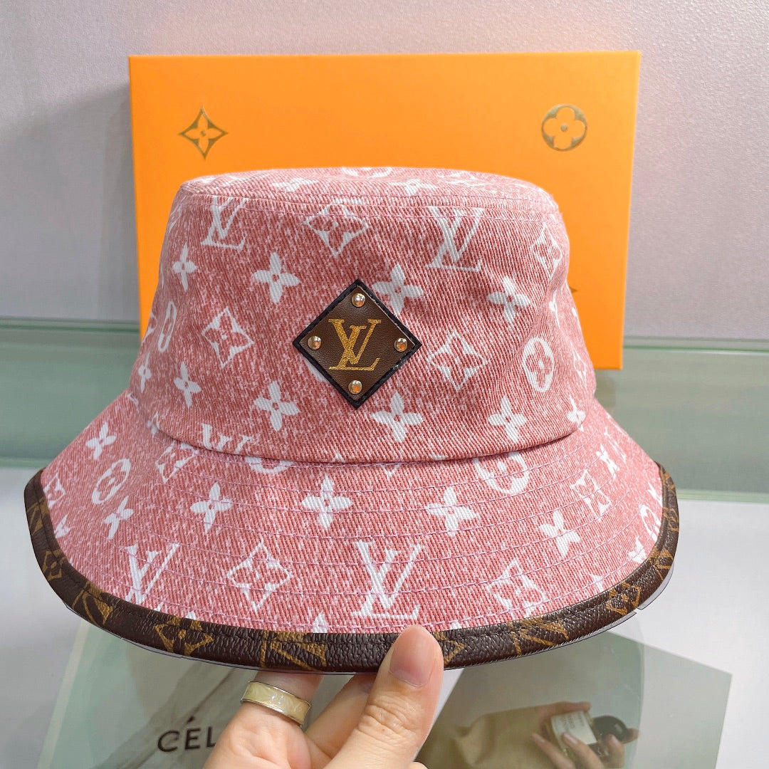 Louis Vuitton monogram leather brim bucket hat pink