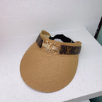 Louis Vuitton monogram straw sun visor natural khaki front view