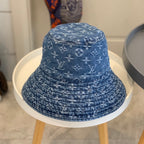 Louis Vuitton monogram wide brim denim sun hat front view