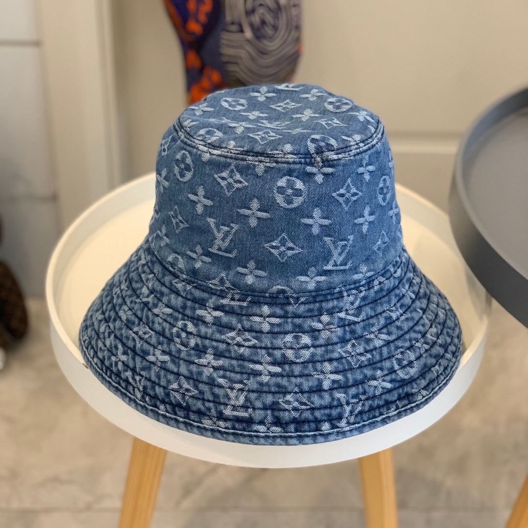 Louis Vuitton monogram wide brim denim sun hat front view