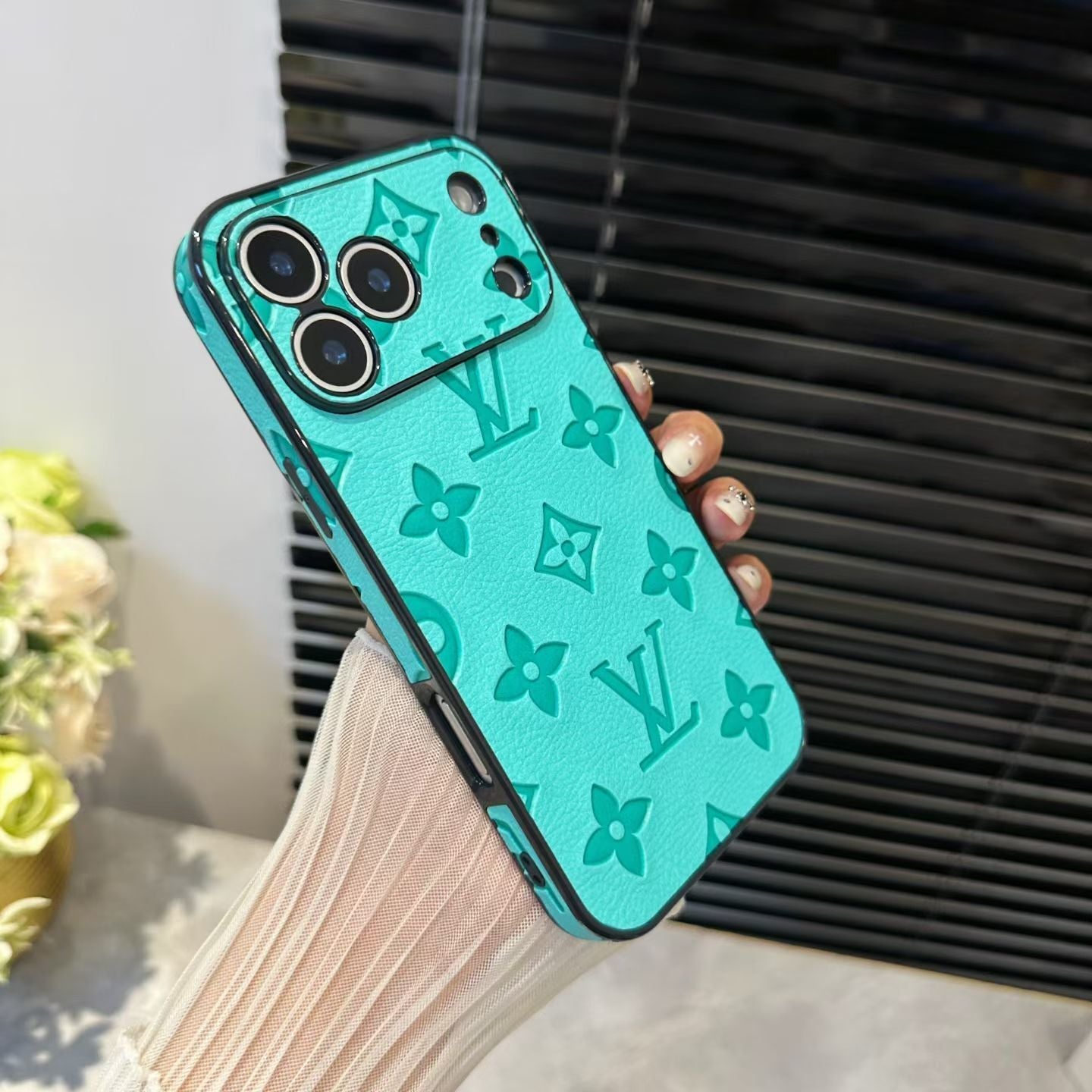 Louis Vuitton style iPhone case detail shot