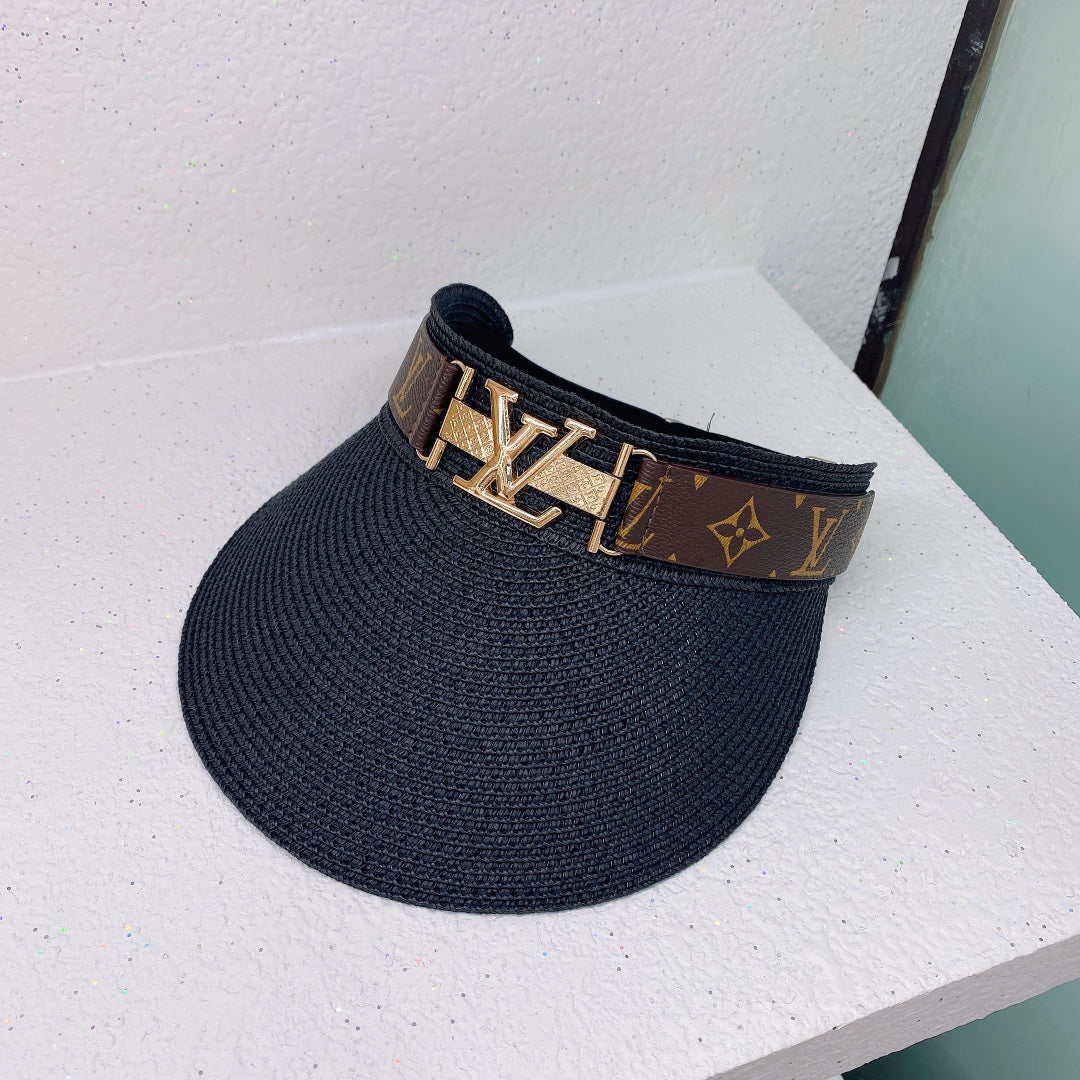 Louis Vuitton woven straw visor classic black front view