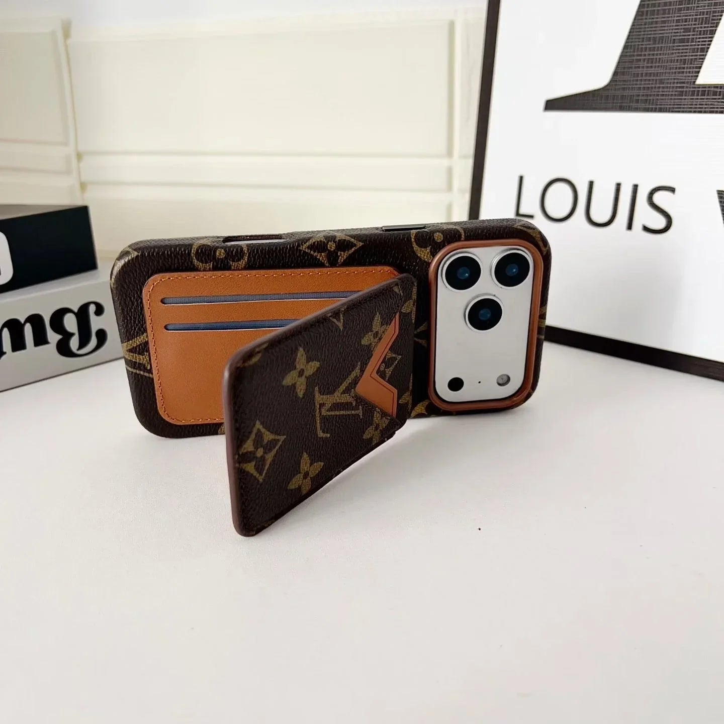 Louis Vuitton iPhone 17 Pro Max Case with Cardholder – Monogram Black – Gray Leather