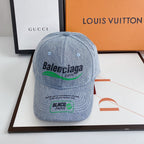 Luxury Balenciaga denim baseball cap side profile