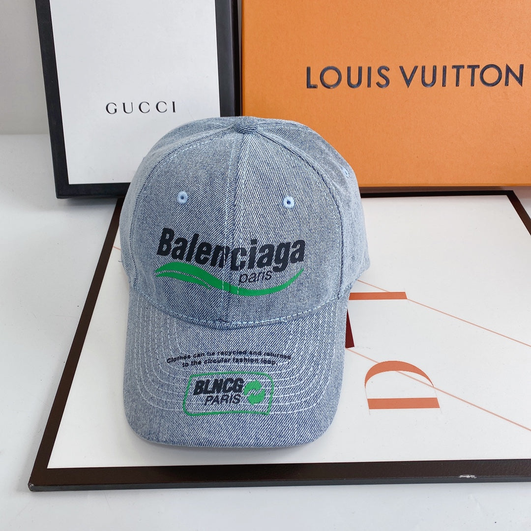 Luxury Balenciaga denim baseball cap side profile