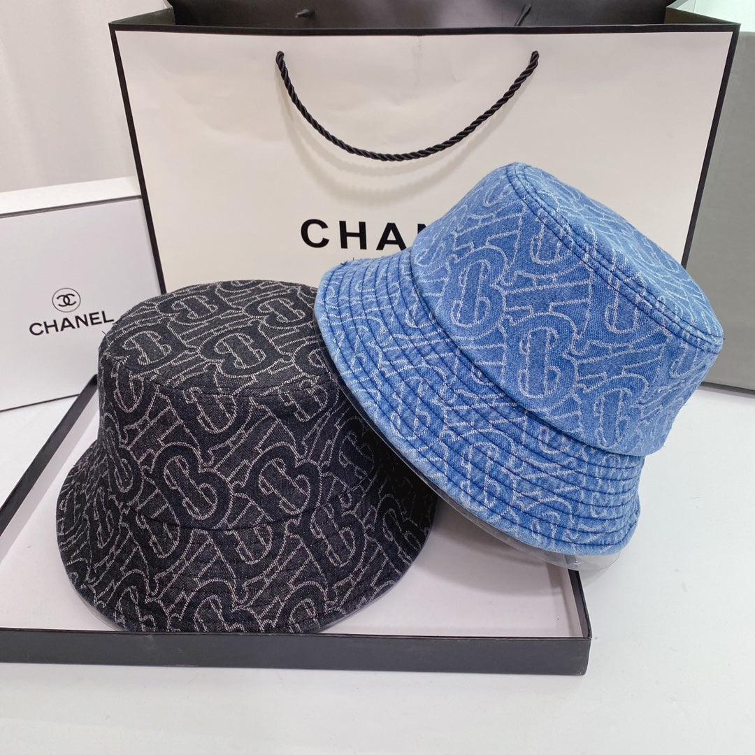 Luxury Burberry denim bucket hat front view