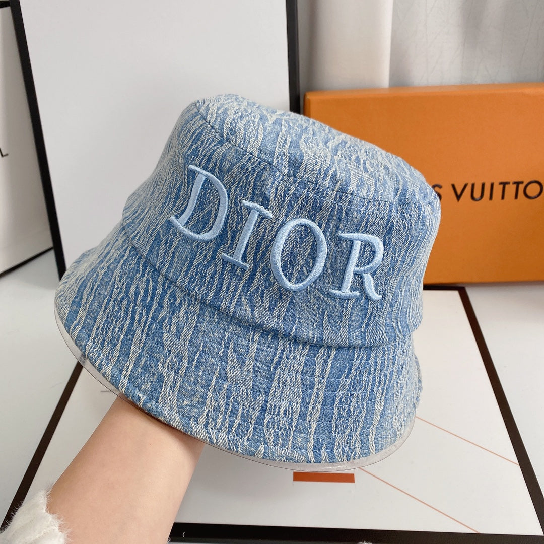 Luxury Dior denim bucket hat front view