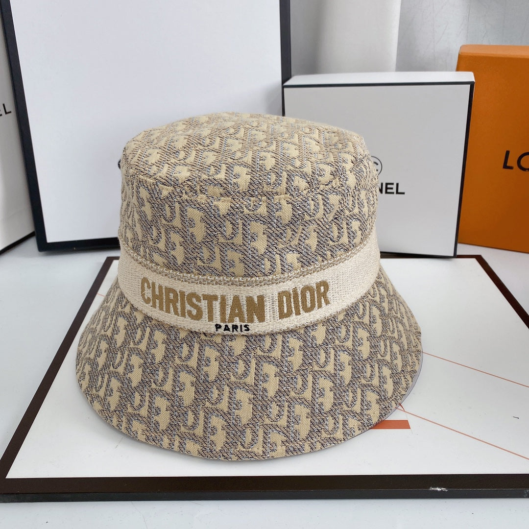 Luxury Dior jacquard bucket hat natural khaki front view