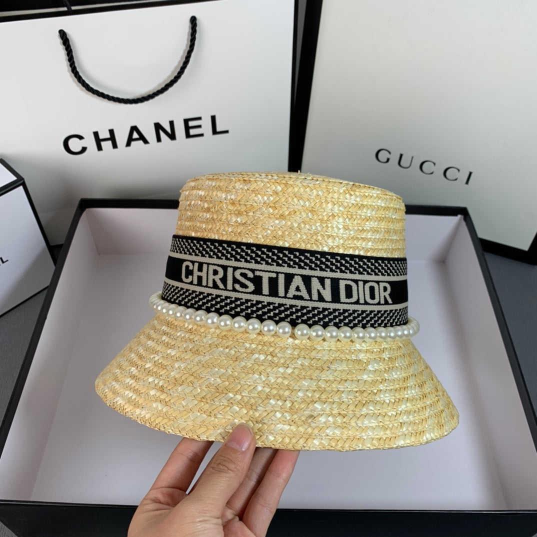 Luxury Dior woven straw bucket hat