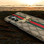 Luxury Gucci Bee Samsung Case Beige Leather Cover