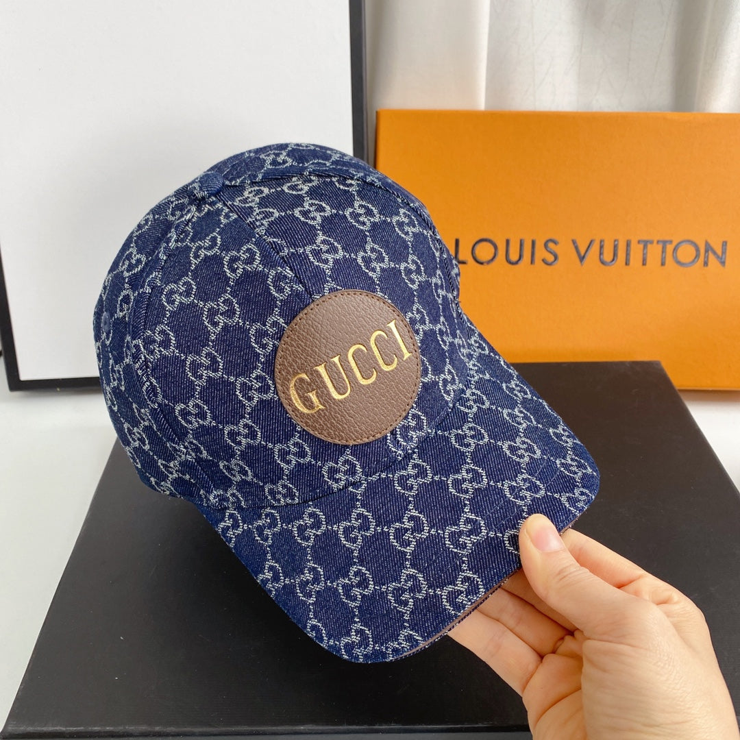 Luxury Gucci denim baseball cap front view