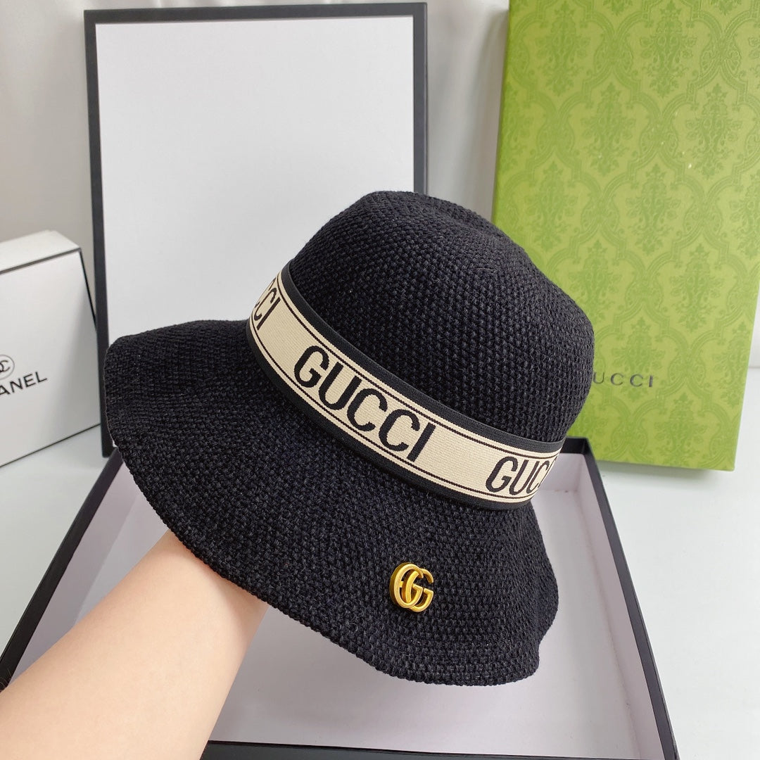 Luxury Gucci ice silk bucket hat classic black front view