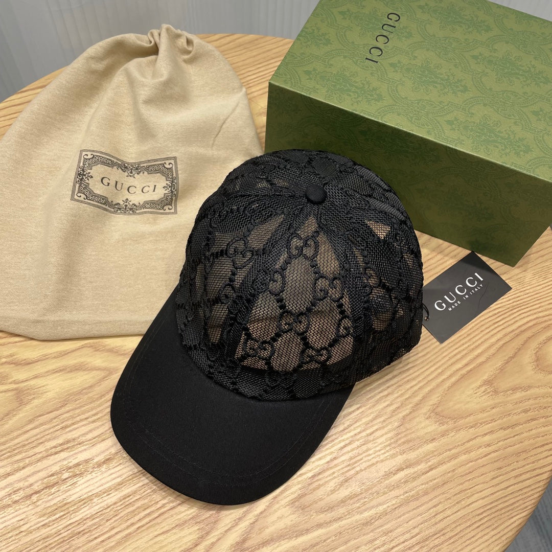 Luxury Gucci lace baseball cap front view