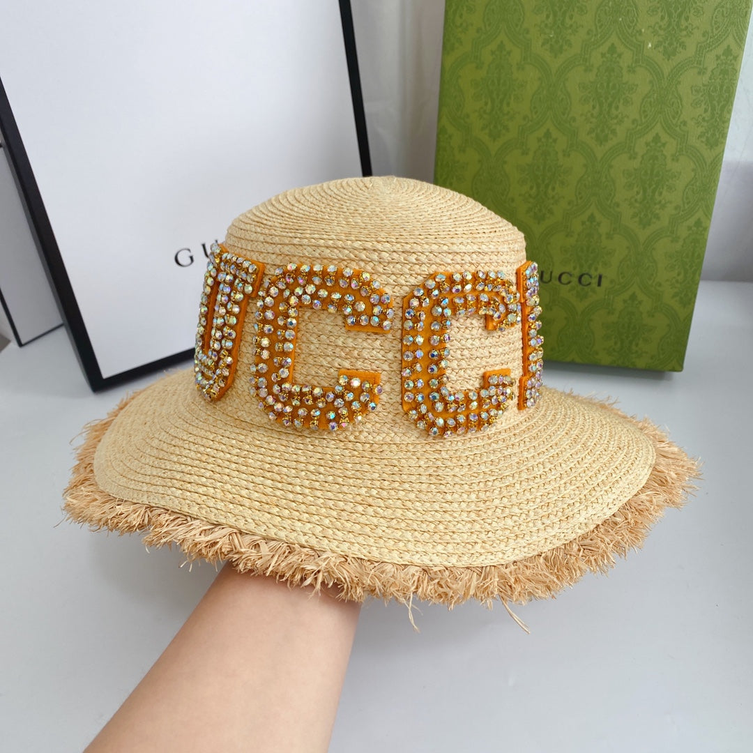 Luxury Gucci raffia beach hat elegant styling
