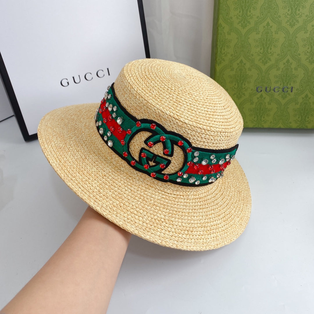 Luxury Gucci women's woven fabric hat close up