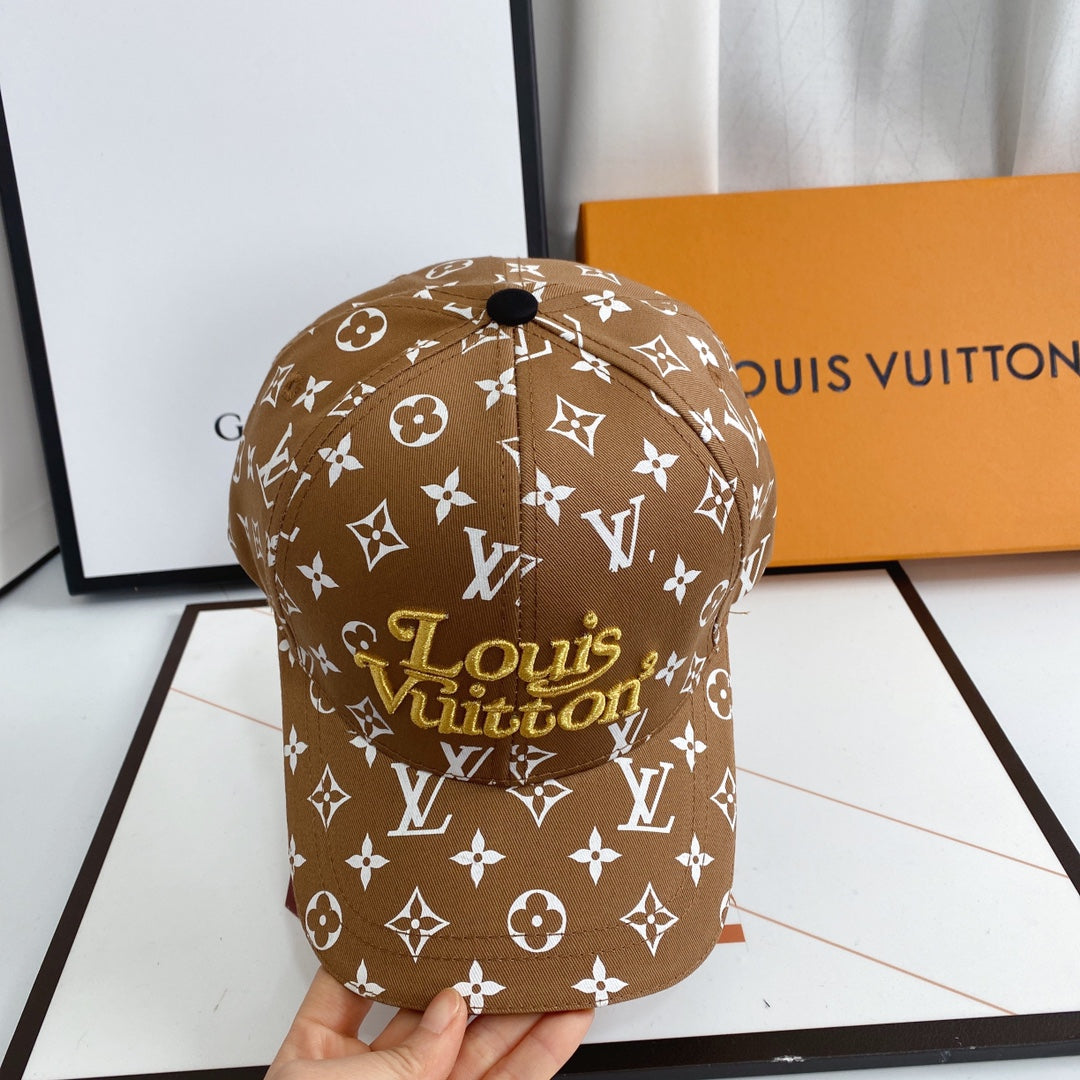 Luxury LV monogram cap close-up