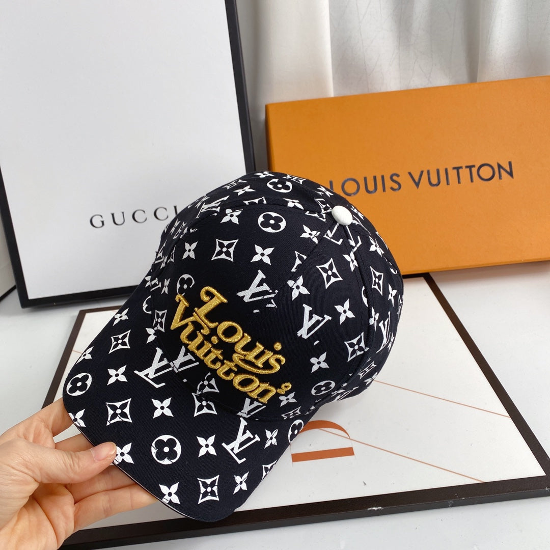Luxury LV monogram cap close-up