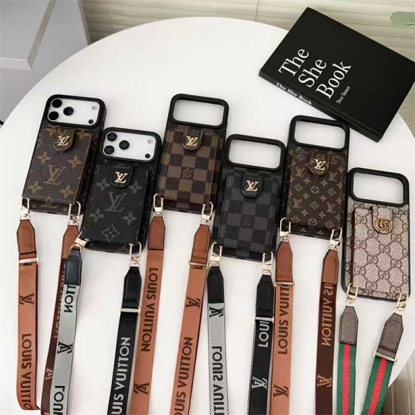 Luxury LV wallet iPhone case with strap back view