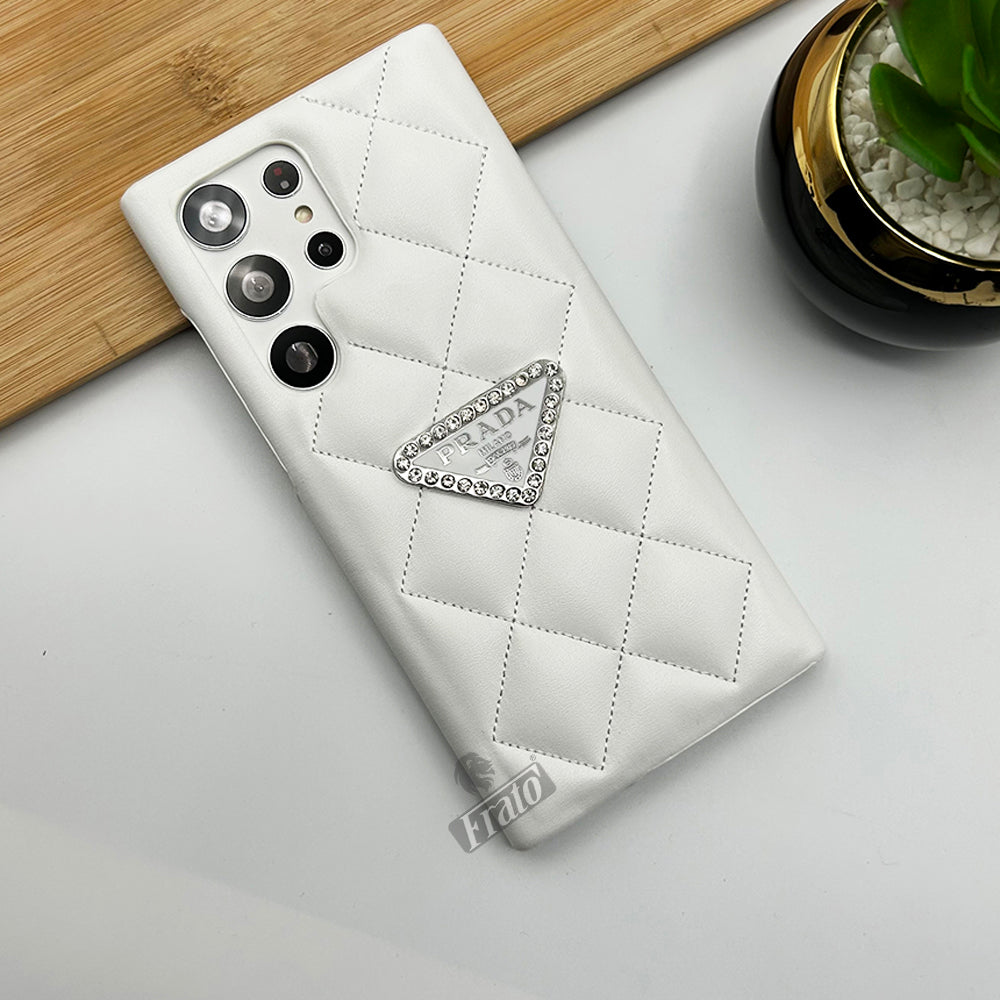 Luxury Prada Samsung Case White Puff Leather Cover