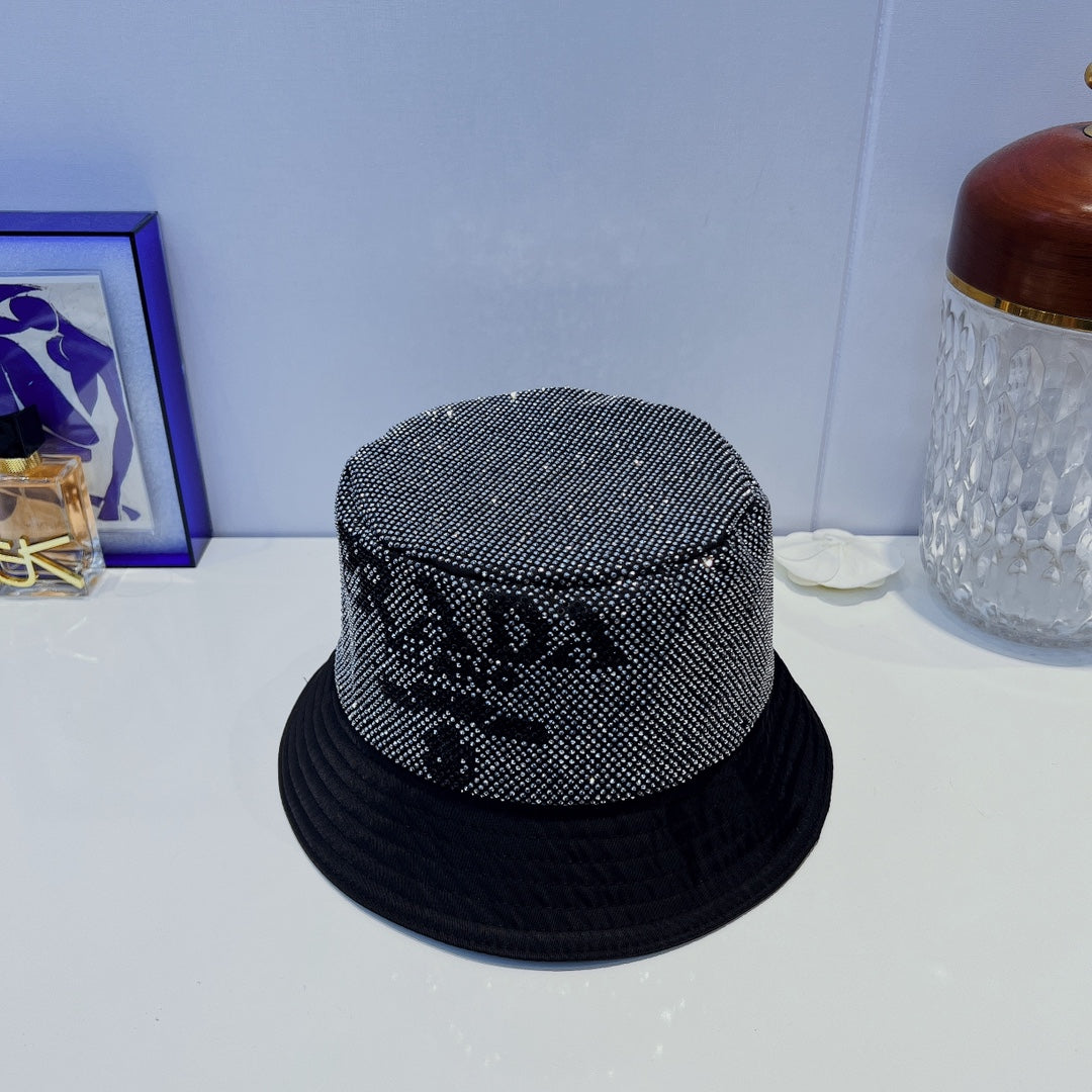 Luxury Prada crystal bucket hat front view