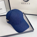 Luxury Prada dark blue denim baseball cap