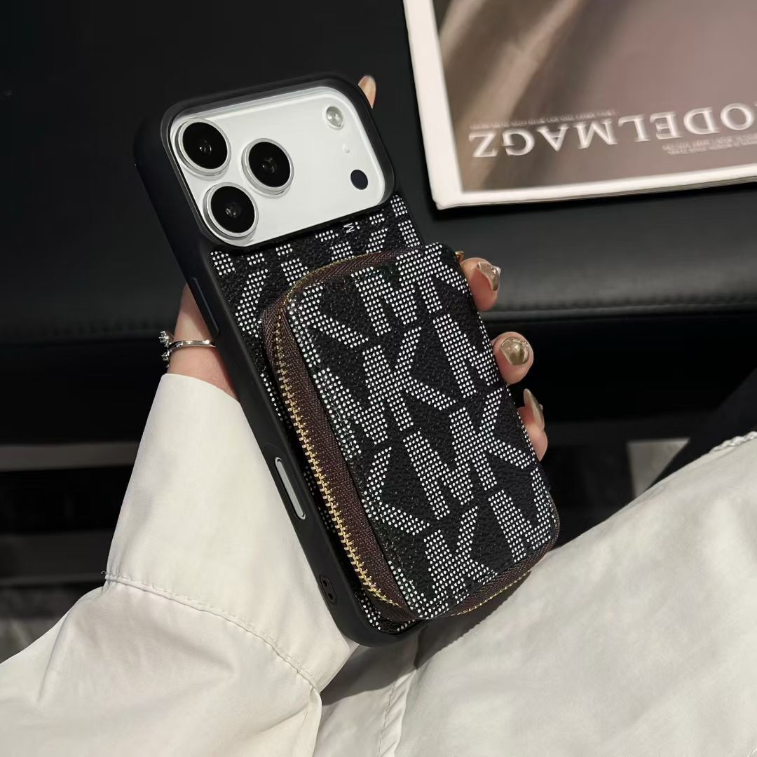 Michael Kors iPhone case with built-in card slot detail