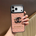 Pink Chanel luxury phone cover front view