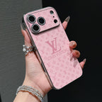 Pink LV glossy designer iPhone case for iPhone 17 Pro Max