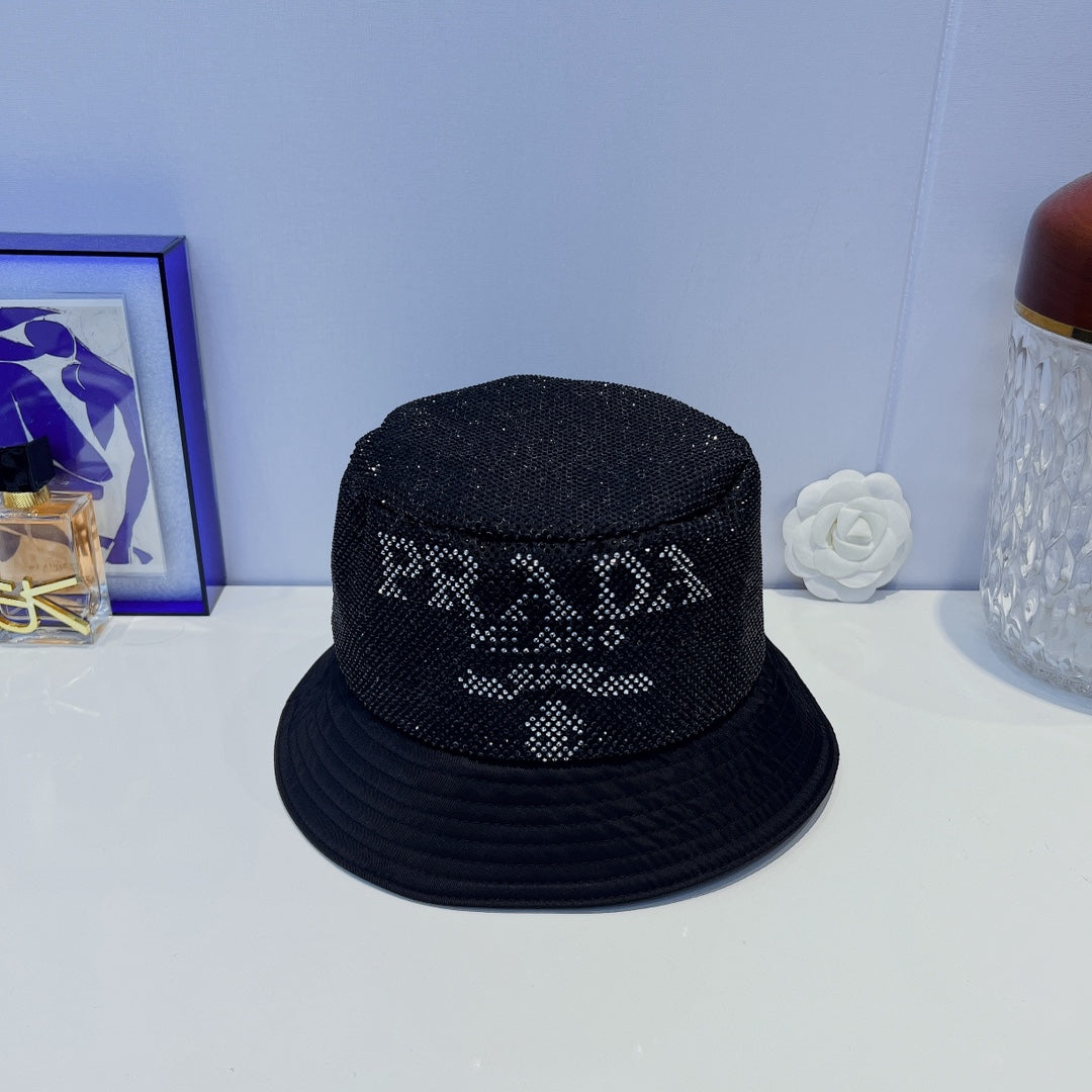 Prada black crystal rhinestone bucket hat