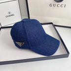 Prada dark denim baseball cap front view