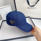 Prada dark denim baseball cap front view