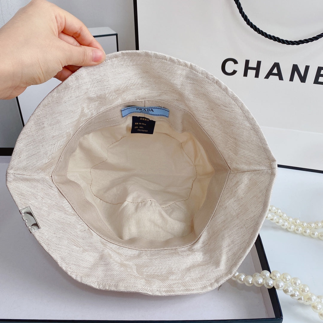Prada embroidered drill bucket hat inside view
