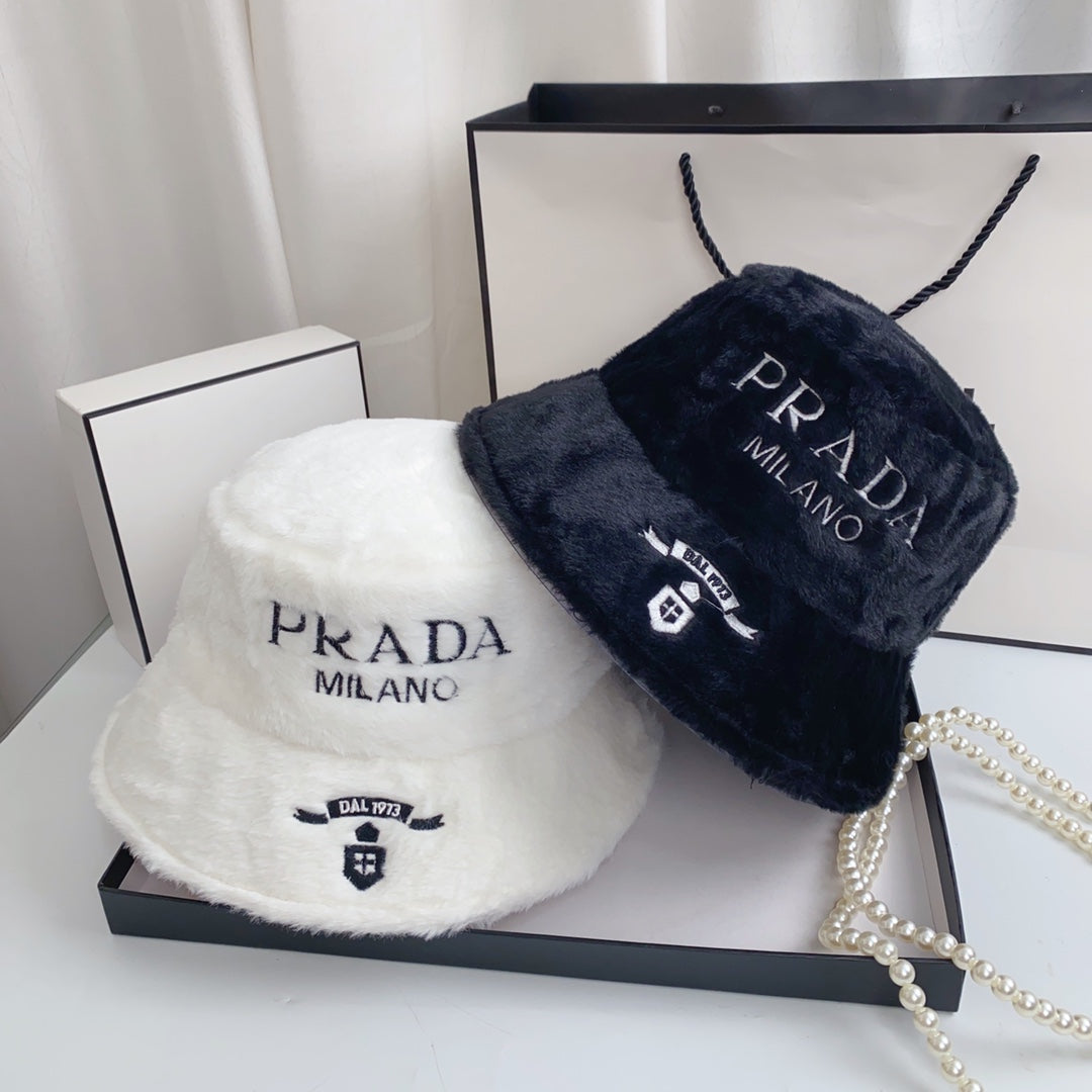 Prada faux fur designer bucket hat