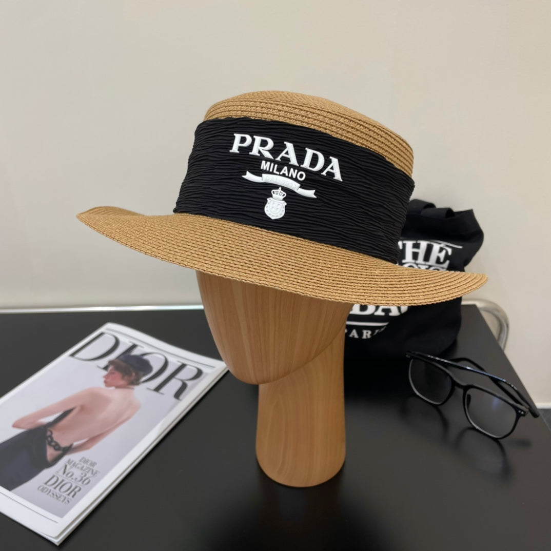 Prada flat top straw hat