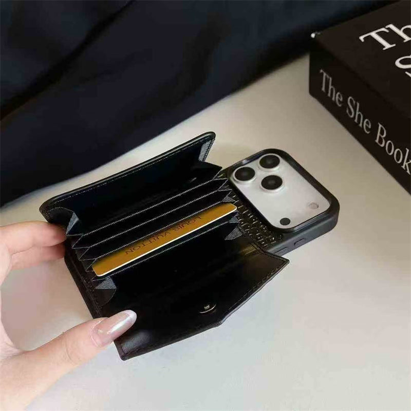 Prada iPhone 17 Pro Max wallet case detail shot