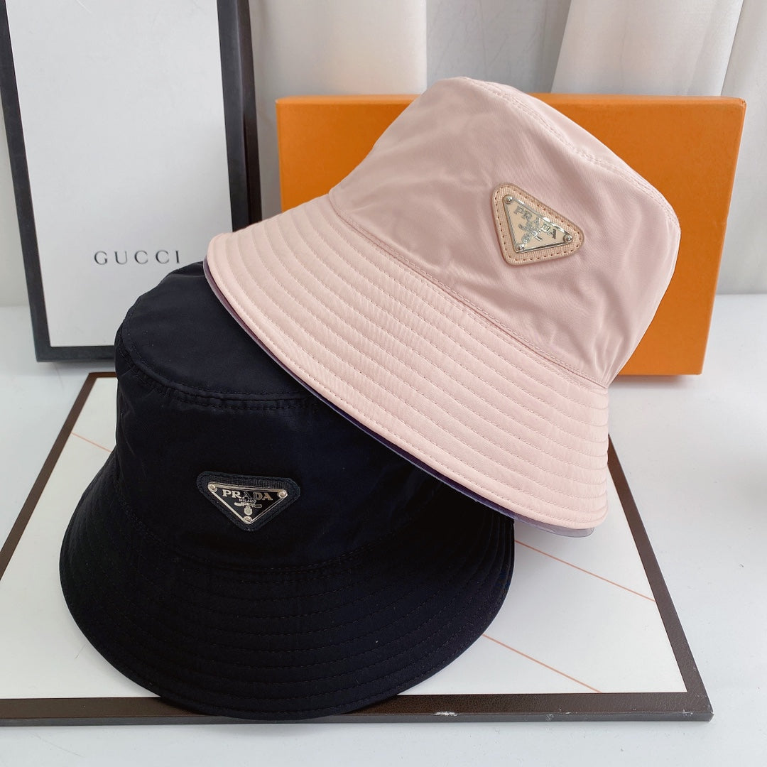 Prada luxury sun bucket hat close up