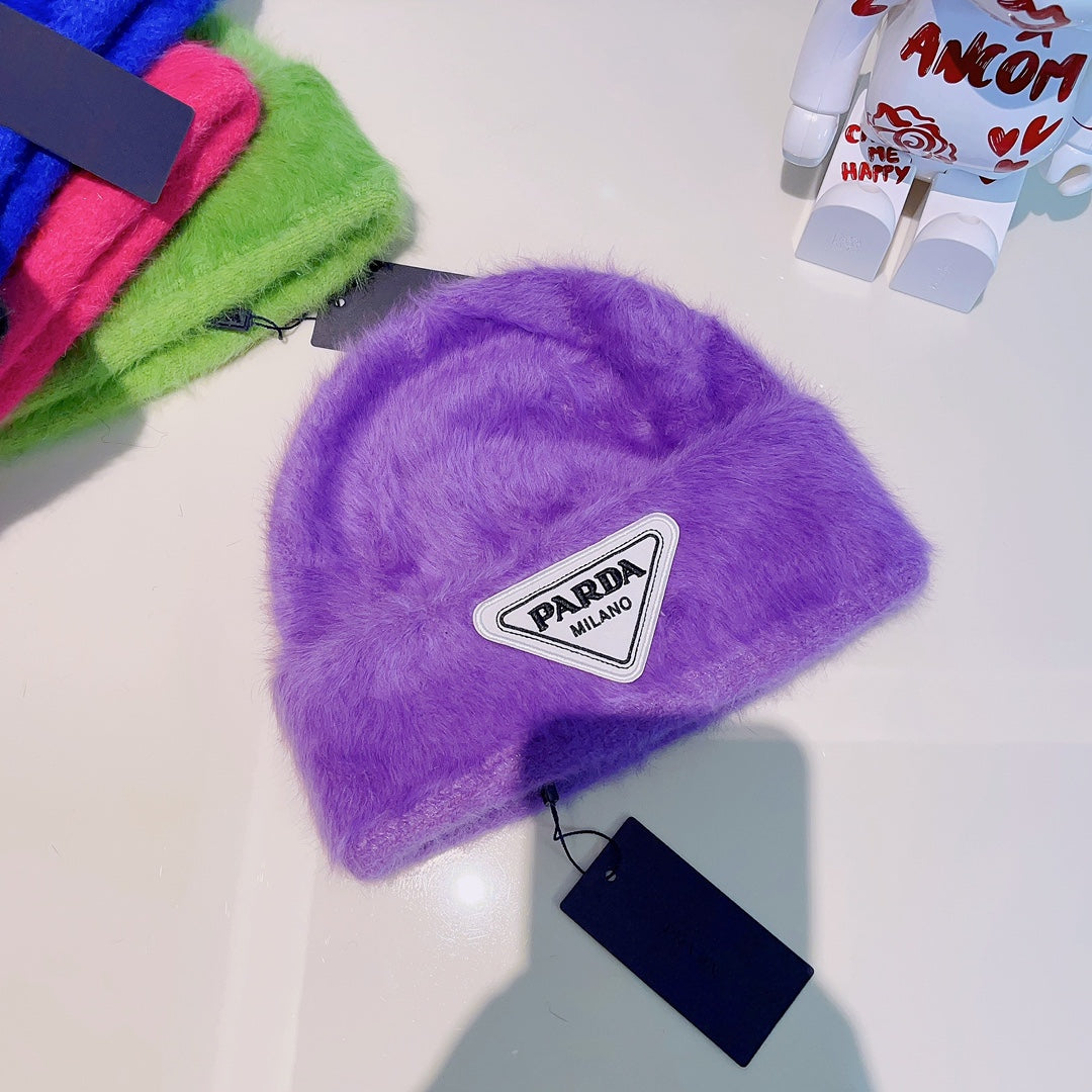 Prada rabbit fur knit beanie